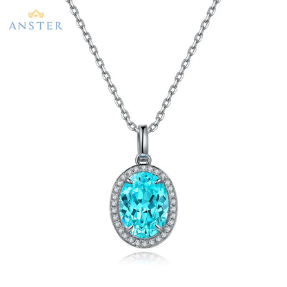 Women Diamonds Pendant Necklaces Charms 925 Silver Lab Paraiba Jewelry