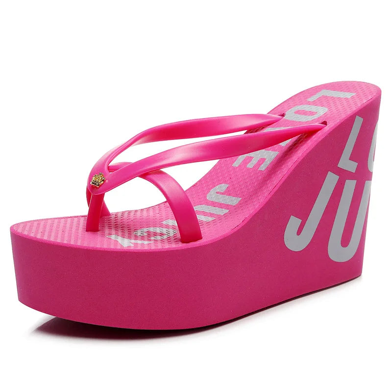 Women's Sandals Flip-Flops Summer Rubber Non-Slip Upper Slippers Wedge Fashion High Heel Beach Sandals for Women's slippers