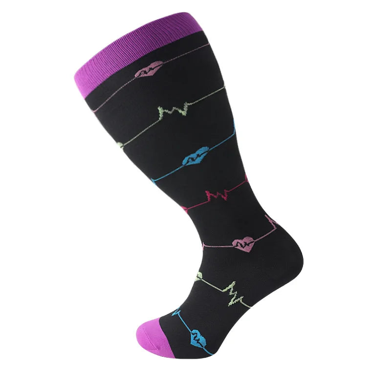 1Pair Plus Size 2XL-7XL New Compression Socks Unisex Wide Calf Knee High Compression Stockings Support for Circulation Nurses
