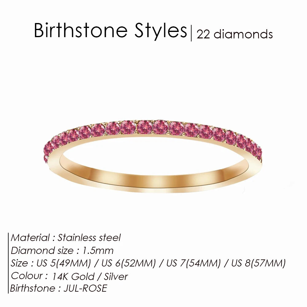 EMANCO Rhinestone Birthstone Stainless Steel Ring Luxury Jewelry Gift 12 Zodiac Sparkling Rings for Women Wholesale US5/6/7/8
