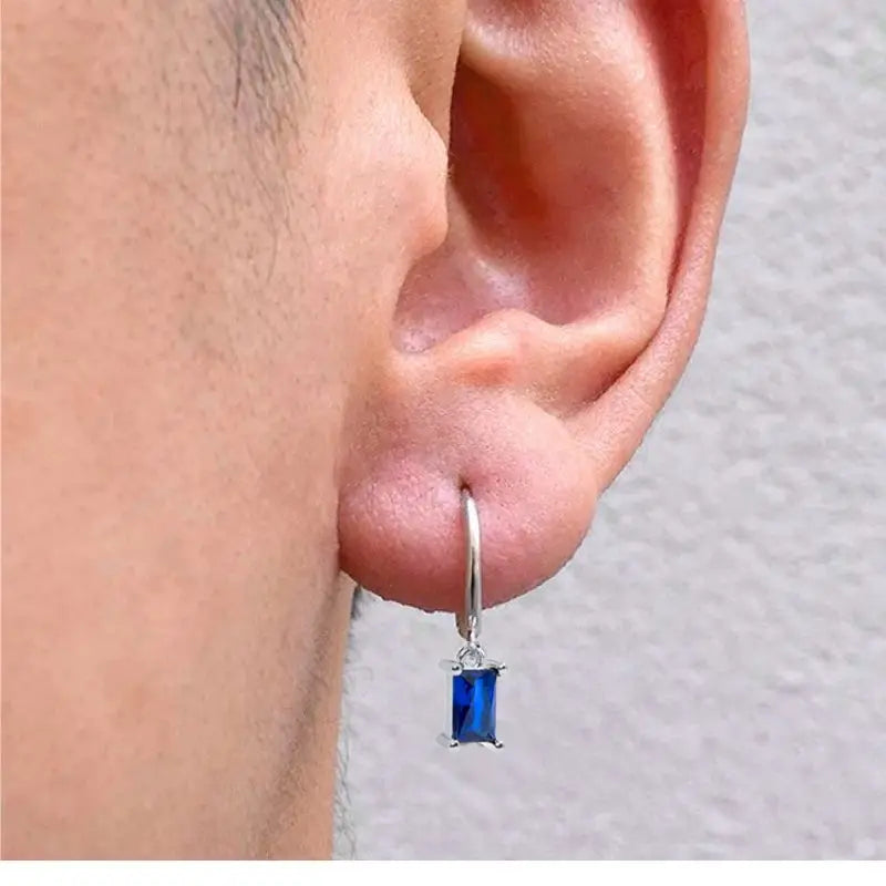 925 Sterling Silver Needle Dark Blue Crystal Silver Earrings Women's Exquisite Heart Blue Pendant Hoop Earrings Luxury Jewelry