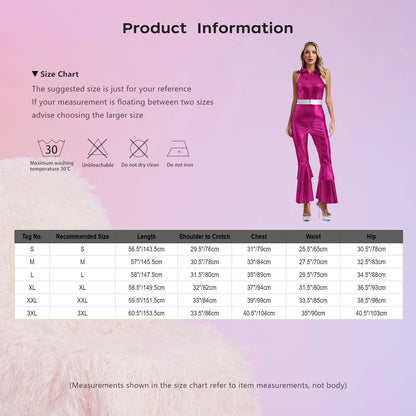 Womens 70S Disco Vintage Jumpsuit Metallic Shiny Flare Sleeve Bodysuit Hippie Bell Bottom Jazz Dance Carnival Rave Party Costume