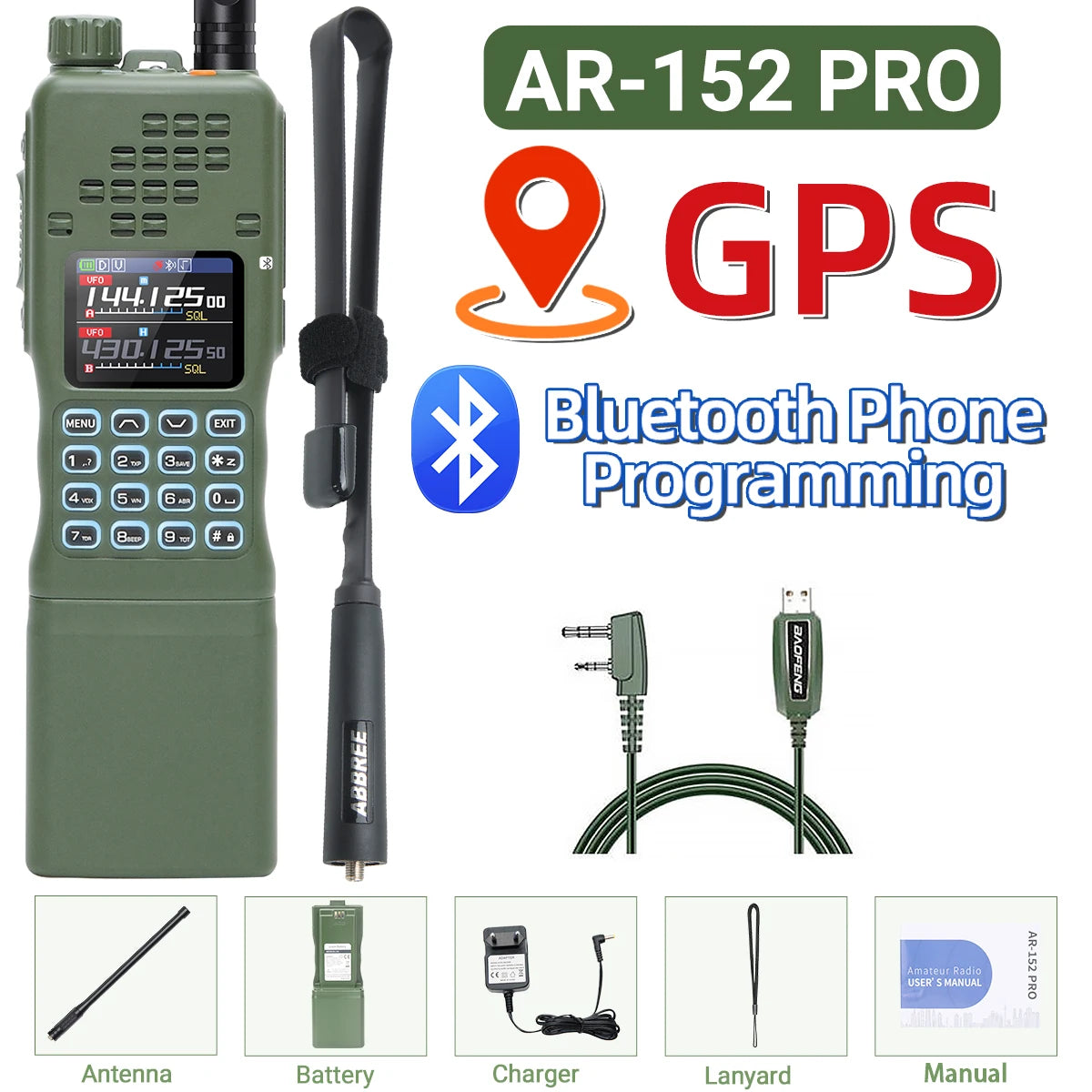 BAOFENG AR-152 PRO 10W GPS Long Range Walkie Talkie 50KM Bluetooth Programming Multi Band 12000mAh Tactial Amateur Survival Gear