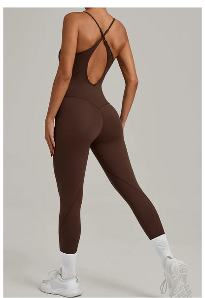 JUREN Fitness Jumpsuit Women Tracksuit Sports Playsuit Running One Piece Yoga Suit Scrunch Backless Set Rompers Gym Clothes