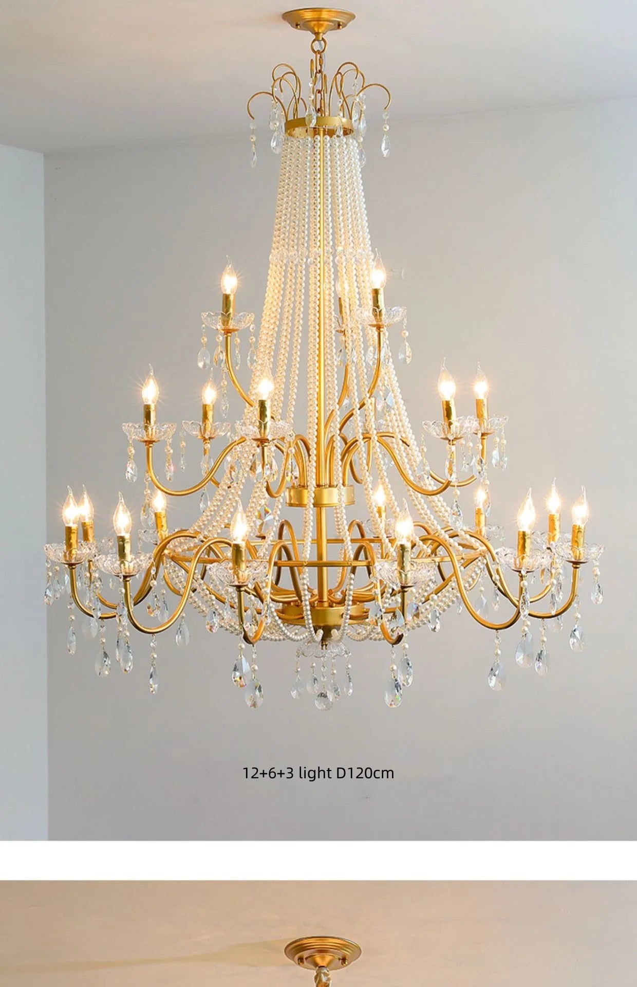 French Candle E14 Led Chandelier Villa Stairs Pearl Crystal Led Pendant Lights Hotel Art Decor Suspend Light Led Luminarias