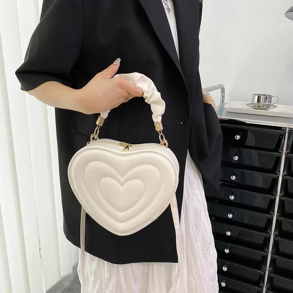 1Pcs Fashion Love Heart Shape Shoulder Bag Small Handbags Designer Crossbody Bags For Women Solid Pu Leather Top Handle Bag