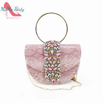 2025 Autumn New Design Specials Italian Women Shoes and Bag Set Pink Color Comfortable Mid Heels With Rhinestone