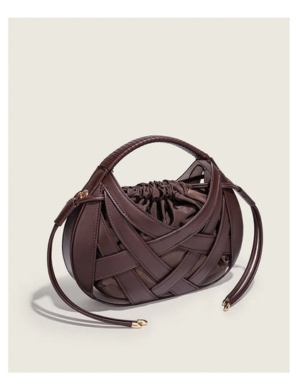 Fashion Woven Hollow Women Handbags Luxury Designer Ladies Shoulder Messenger Bag Small Totes Tassel Lady Composite Bag Burgundy