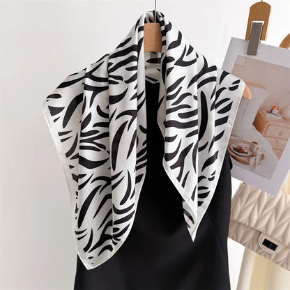 70*70cm Zebra Stripes Print Head Scarf for Women Silk Square Scarves Foulard Bandana Fashion Decorate Hijab Female Neckerchief