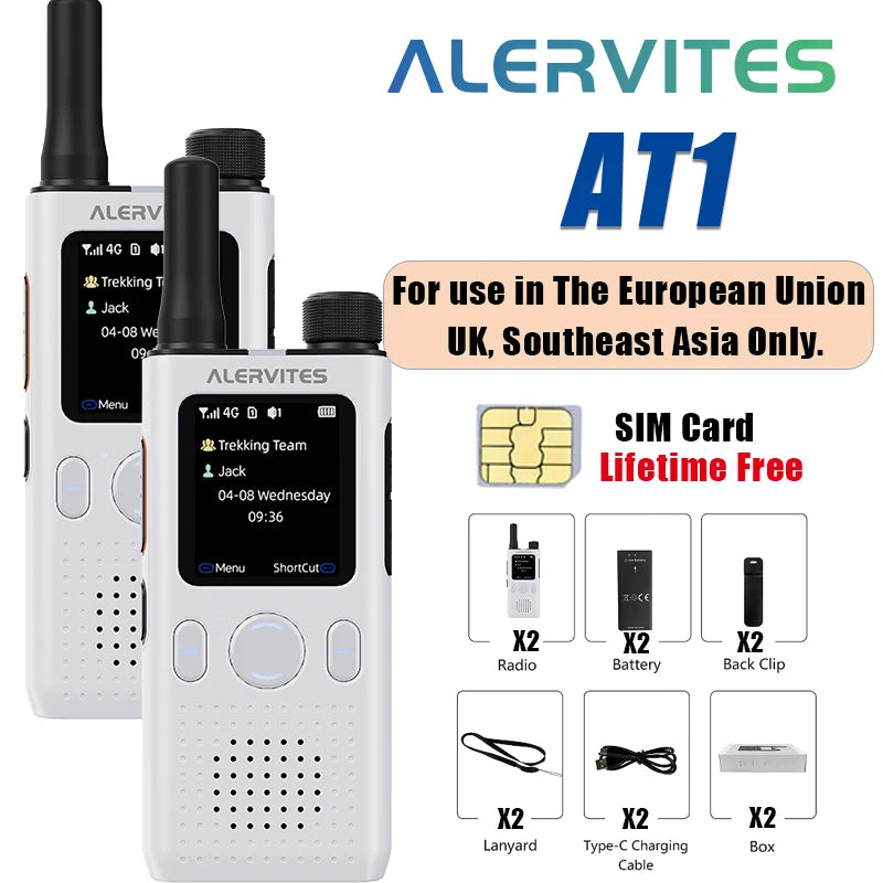ALERVITES PoC AT1 Global Mini Walkie Talkie Baofeng Radio 4G APP Setting Type-C Charging Ultra-light Thin Single Call Nationwide