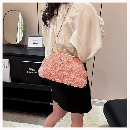 Luxury Satin Floral Bride Party Evening Clutch Bag Women Wedding Purses and Handbags Small Shoulder Chain Bag Designer Bag