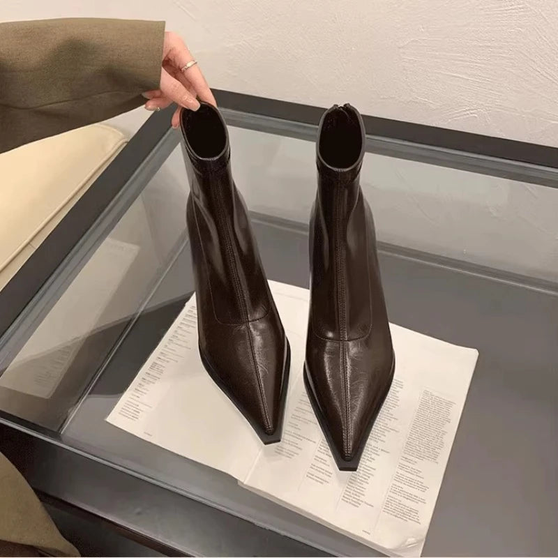 2025 New Women's Ankle Boots Sexy Pointed Toe Woman Short Boots Fashion Causal Ladies Thin High Heel Boots Solid Color Stiletto