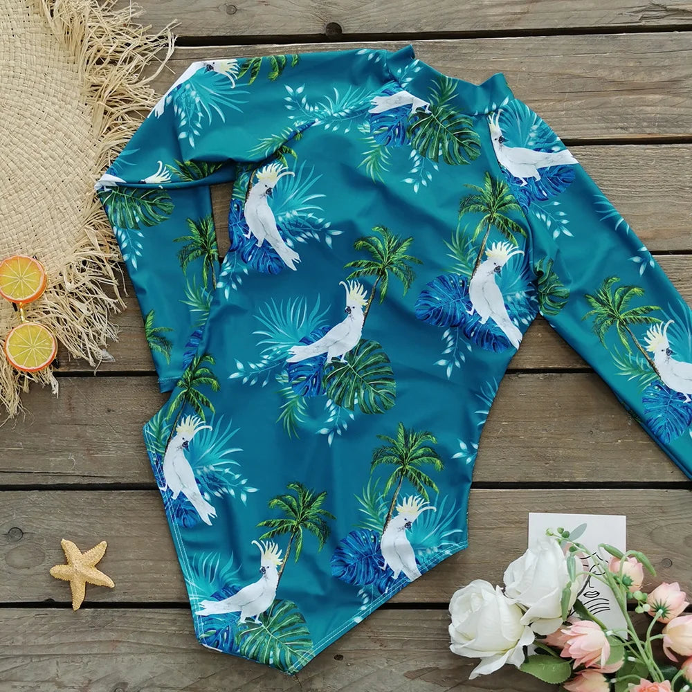 2026 Surfing Sport Swimsuit Long Sleeves Women One Piece Swimsuit  Swimwear Solid Monokini Bathing Suit Tropical Bodysuit Female