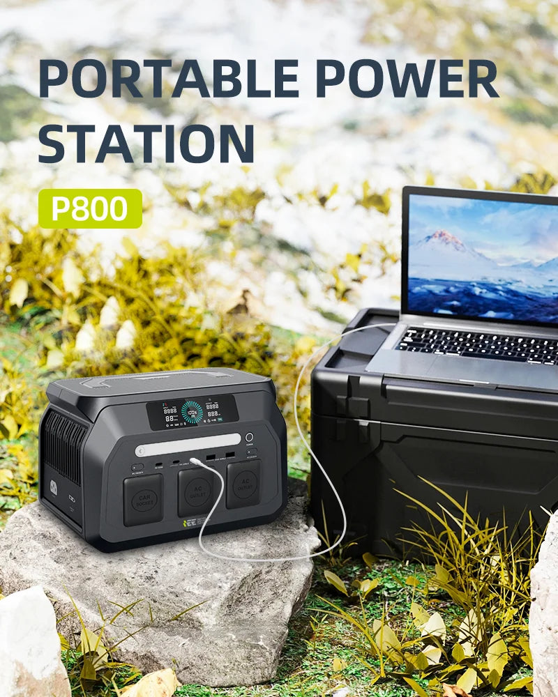 IEE P800 Portable Power Station, 512Wh LiFePO4 generator,1600W Peak Solar Generators, 800 wat power source,2x800W AC Outlets Lightweight & Quiet Solar Generator for Camping, Home Emergency, RV & Outdoor Travel