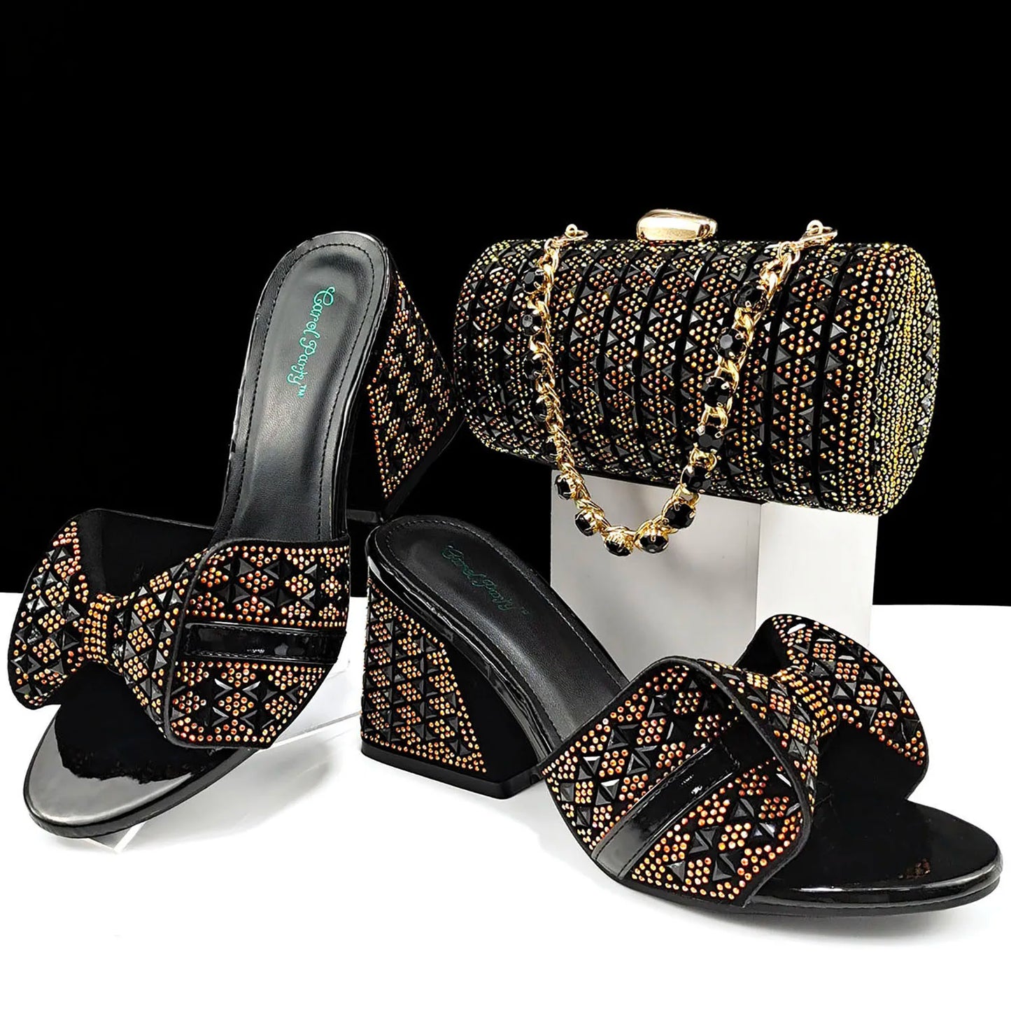 QSGFC Italian Style Women Banquet Shoes And Bag With Rhinestone Decoration Three-Dimensional Small Bag Match Women High Heel