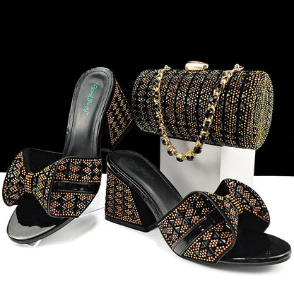 QSGFC Italian Style Women Banquet Shoes And Bag With Rhinestone Decoration Three-Dimensional Small Bag Match Women High Heel