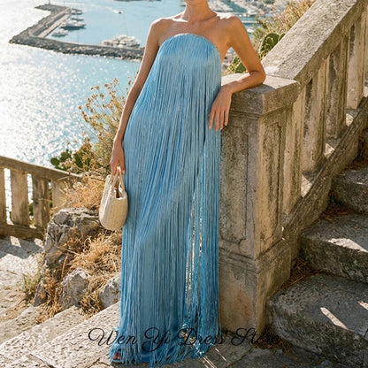 Temperament Sleeveless Evening Dress Exquisite Tassel Strapless Customized Celebrity Gowns Modern Satin Bespoke Occasion Gown