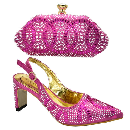 Fashion Shoes and Bag for Party Wedding African Women Wedding Shoes and Bag Set Decorated with Rhinestone Luxery Shoes Women