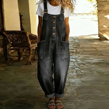Women Casual Sleeveless Hollow Out Wide Leg Denim Denim Jumpsuit Summer Fashion Harajuku All-match High Waist Playsuits Overalls