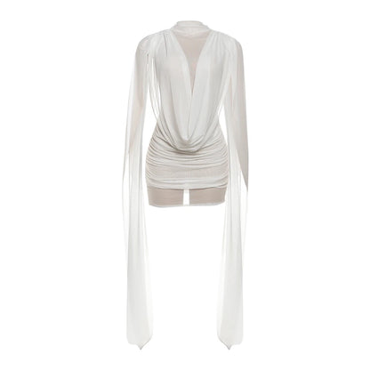Weird Puss Sexy See Through Dress Women Patchwork Swing Collar Sleeveless Skinny Coquette Midnight Party Clubwear Mini Bodycon