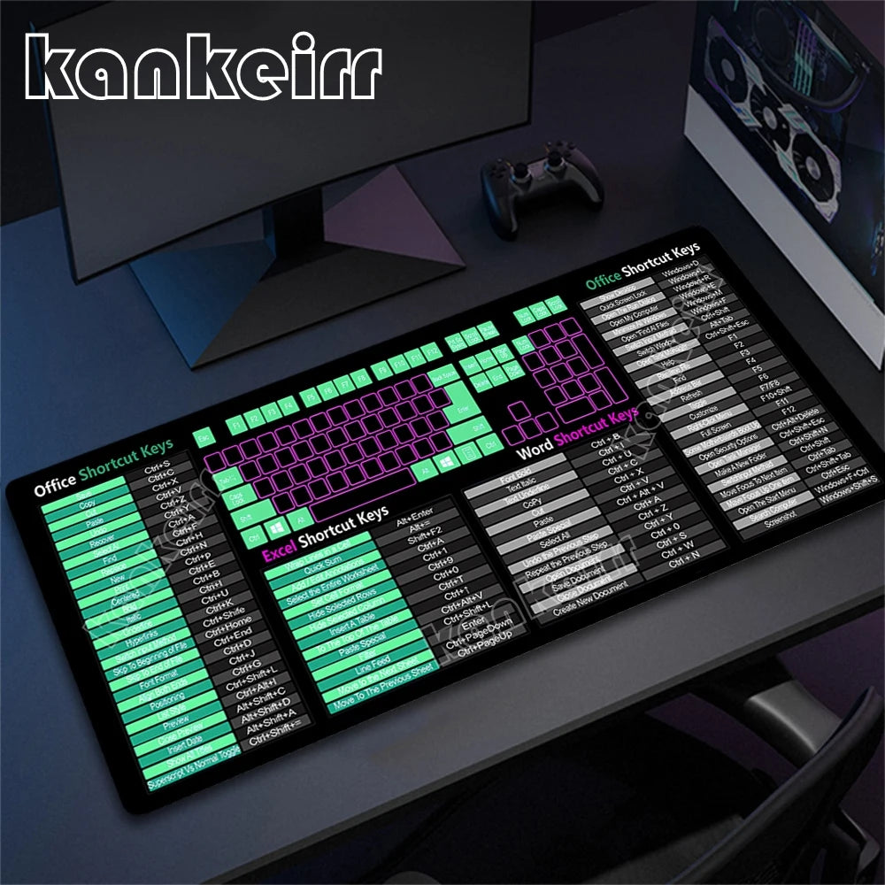 Excel Mouse Pad Computer Desk Accessories Over Shortcut Keys Mousepad Non-Slip&Waterproof Desk mat Large Excel Shortcut Mausepad