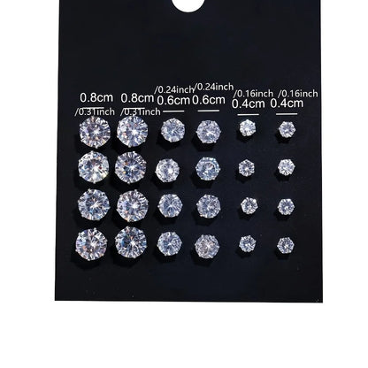 12 Pairs Of Stud Earrings Set Inlaid Round Zircon Elegant Ear Piercing Jewelry Decoration Party Favors for Men Women Daily Wear