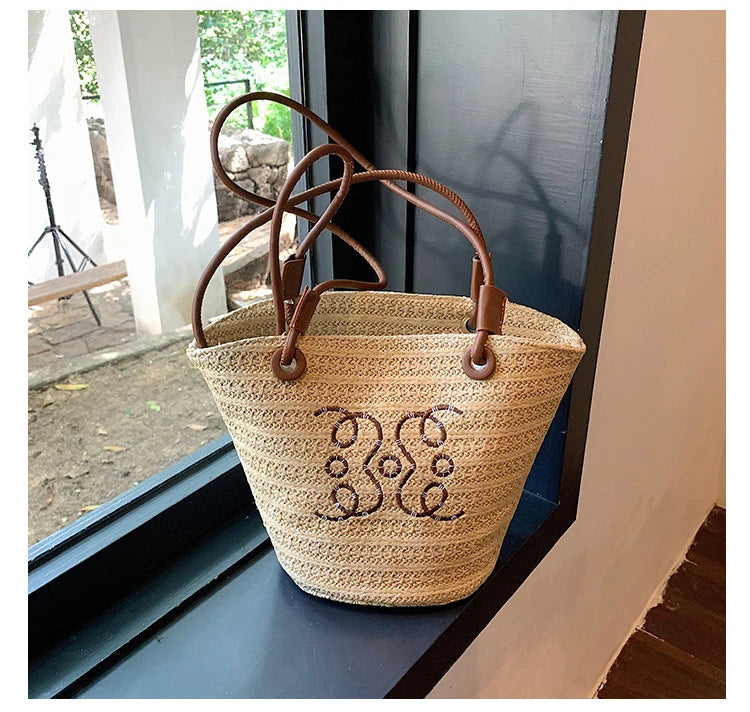 Summer New Vacation Woven Straw Bag, High Quality Seaside Beach Bag for Women, Women's Beach Bags Bucket Bag