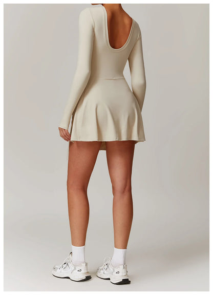 Romper Backless Set Long Sleeved Gym Sports Fitness Bodysuit Siamese Sportswear Women Clothes Jumpsuit Skirt Playsuit Yoga Suit