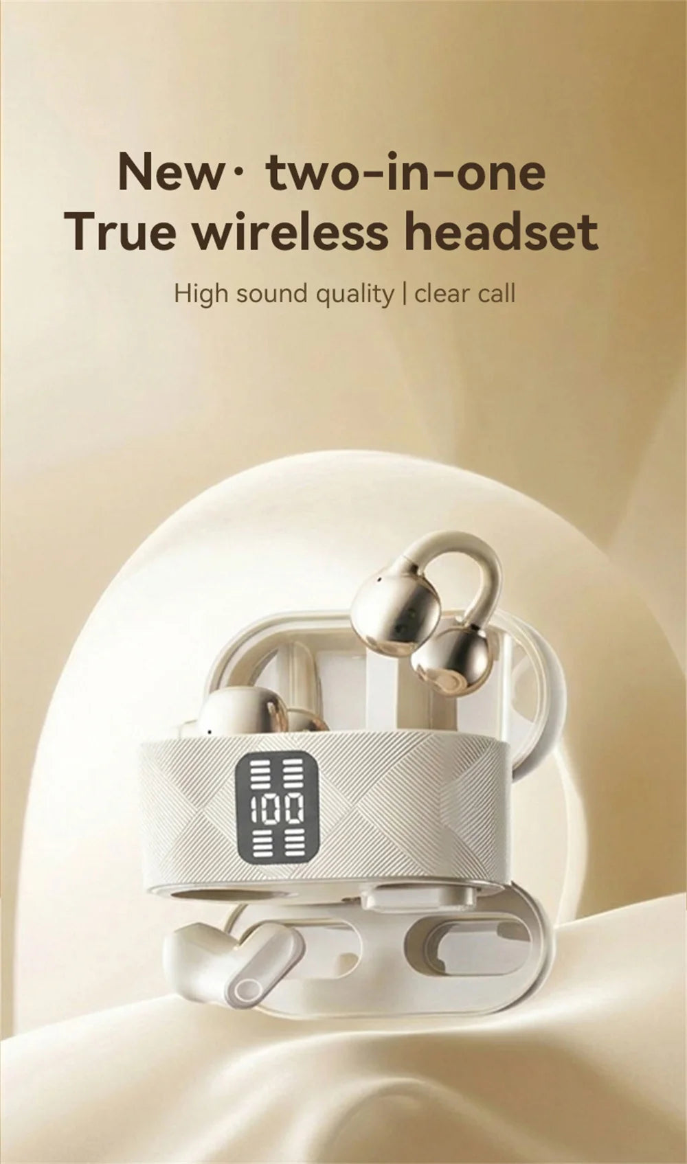 Couples Double Open Ear Clip Bluetooth Headset HiFi Subwoofer Long Battery Life Digital Fashion Plating Wireless In-Ear Earplugs