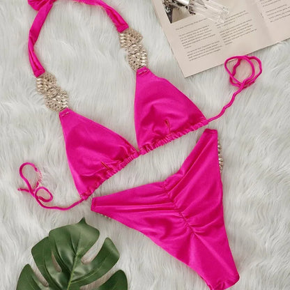 Shiny Sexy Bikinis Swimsuit With Rhinestones Women Swimwear Female Push Up Bikini Beach Swim Wear Bathing Suits Pool Bather 2026