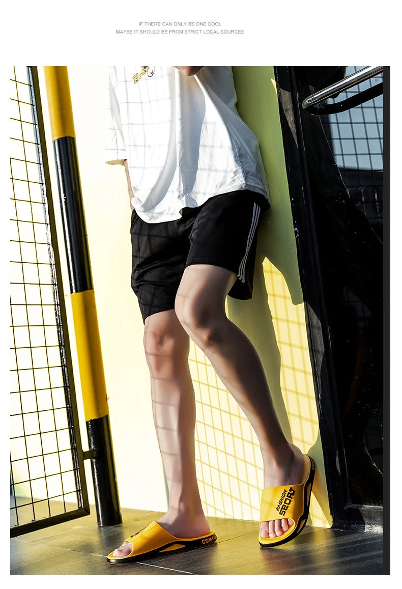 Men's Letter Print Slide Sandals Color Block Thick Sole Sport Slippers 2026