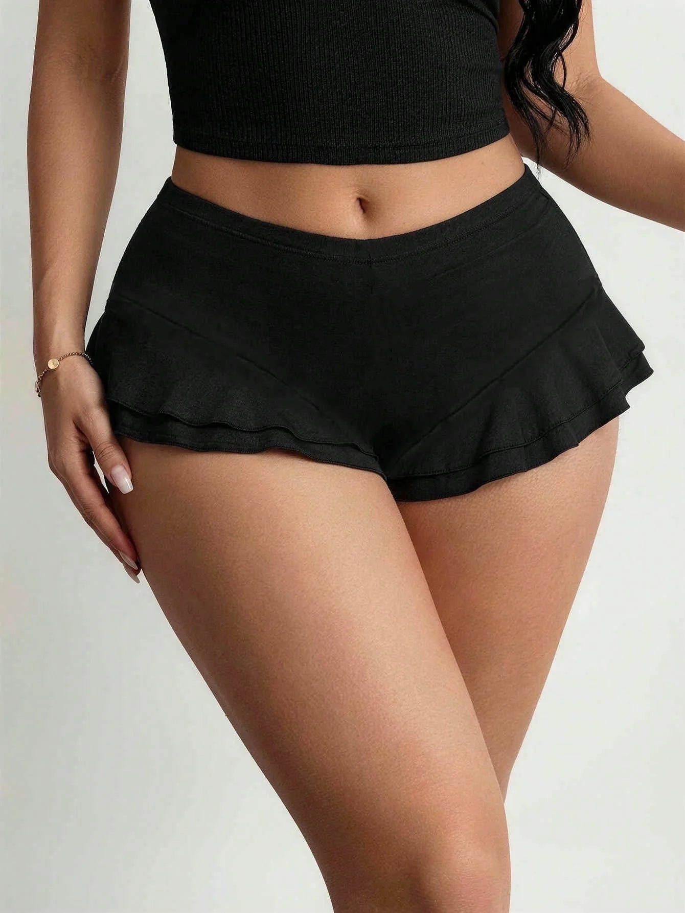 Women High Waist Double Layer Ruffle Trim Mini Skort 2026 Summer Y2K Club Party Short Skirt