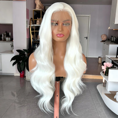 White Wig Natural Wavy Lace Synthetic Lace Front Wig Glueless Wigs Ready to Wear Long White Wig Glueless Lace Wigs for Women