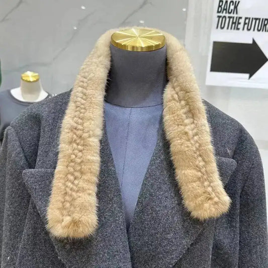 Natural Mink Fur Scarf Women Winter Fashion Knitted Mink Fur Collar Scarf Luxury Fur Neck Warmer Thick Warm Ring Fur Scarves
