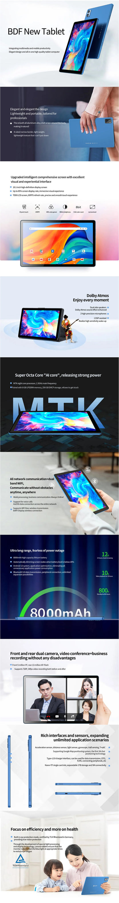 New Google Pad 10.1" Android Tablets Octa Core 8GB RAM 256GB ROM Dual SIM Network 4G LTE 5G Tablet PC 8000mAh with Keyboard case