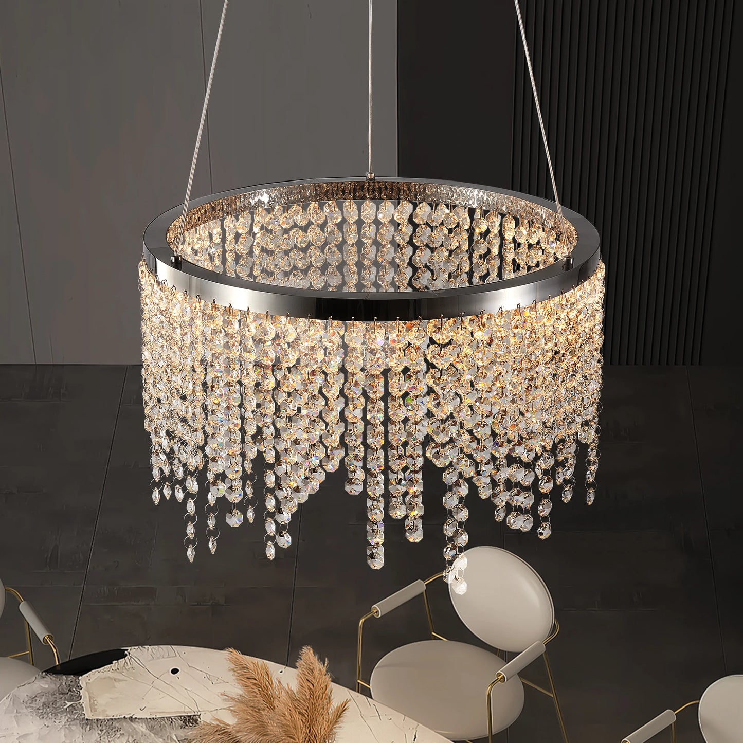 16-inch Luxury Crystal LED Chandelier - Adjustable Height and Color Temperature (3000K-6000K) -Modern Chandelier for Living Room