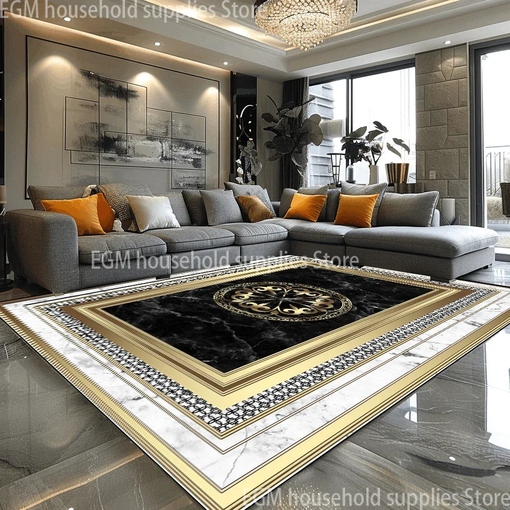 European Style Luxury Large Rugs for Living Room Black Gold Parlor Sofa Carpet Non-slip Easy Cleaning Soft Rug Coffee Tables Mat