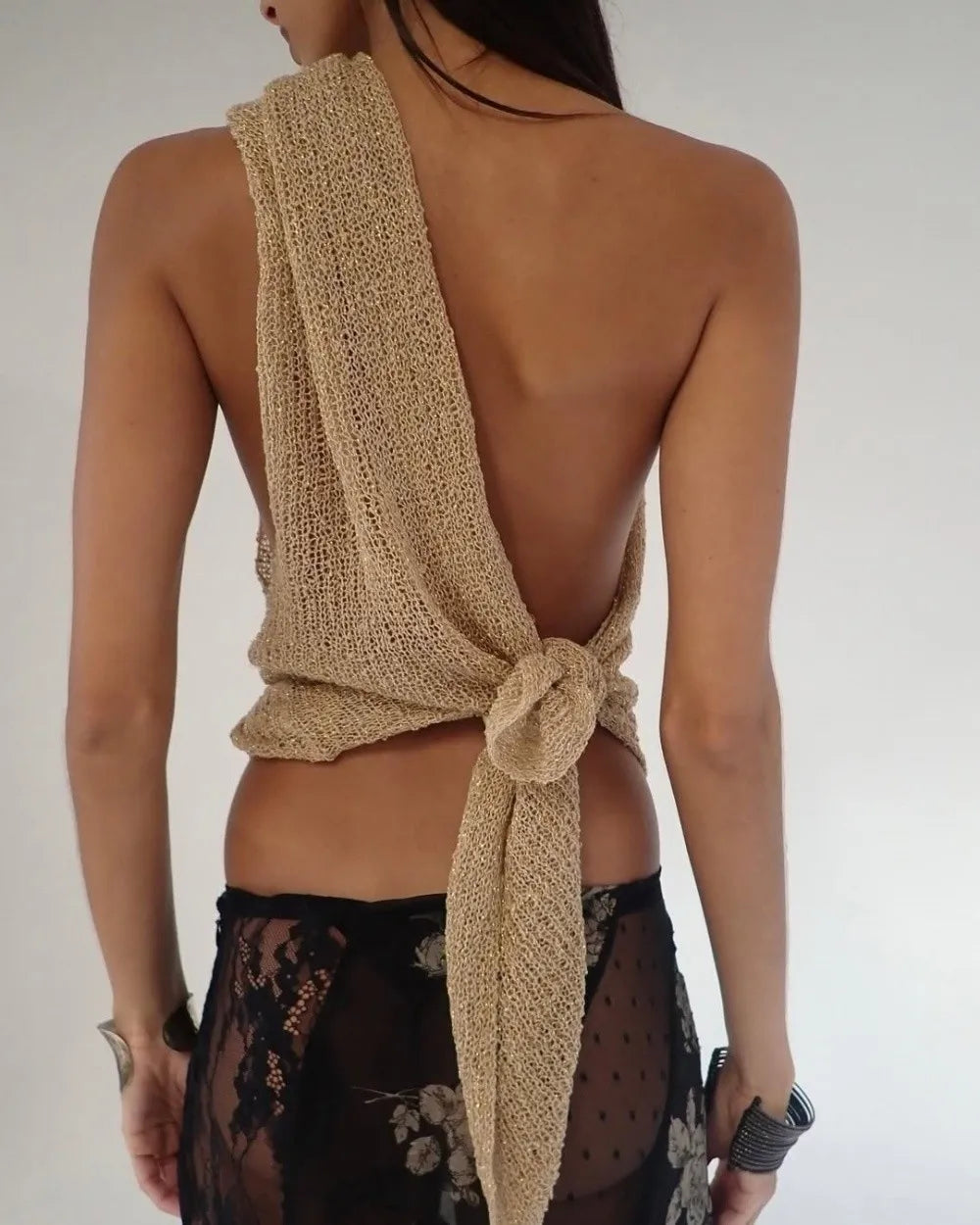 Casual Drop Shoulder Crochet Poncho Sweater Sheer Multi-wear Halter Shawl Irregular Knitted Cover-ups Vacation Outfits