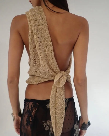 Casual Drop Shoulder Crochet Poncho Sweater Sheer Multi-wear Halter Shawl Irregular Knitted Cover-ups Vacation Outfits