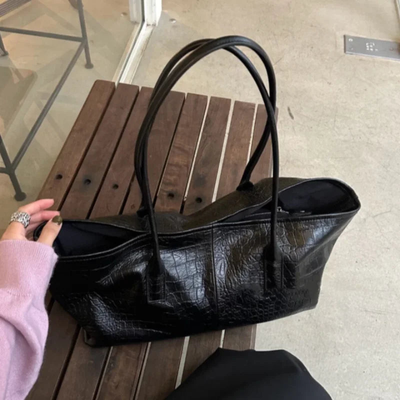 Luxury Vintage Crocodile-embossed Tote,women's Large-capacity Shoulder Handheld Bag,stylish Minimalist Casual Commuter Tote Bags