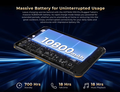 HOTWAV R10 Pro Rugged Tablet 10800mAh Massive Battery 10.1'' HD+ Display Octa-core Pad Android 14 8GB/16GB Expansion RAM 256GB ROM 13MP + 5MP Camera 4G Global Tablet PC