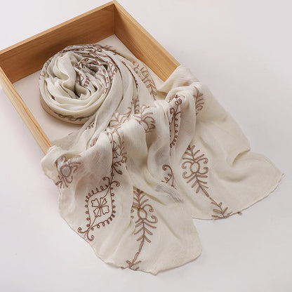 Vintage Crinkle Embroidery Hijab Textured Fabric Muslim Shawl Headscarf Soft Breathable Islamic Women Head Wrap Scarf