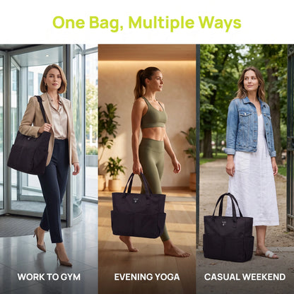 35L Large Gym Tote Bag for Women Soft Waterproof Polyester Yoga Handbag Multi Pocket Work Travel Beach Bag With Shoe Compartment