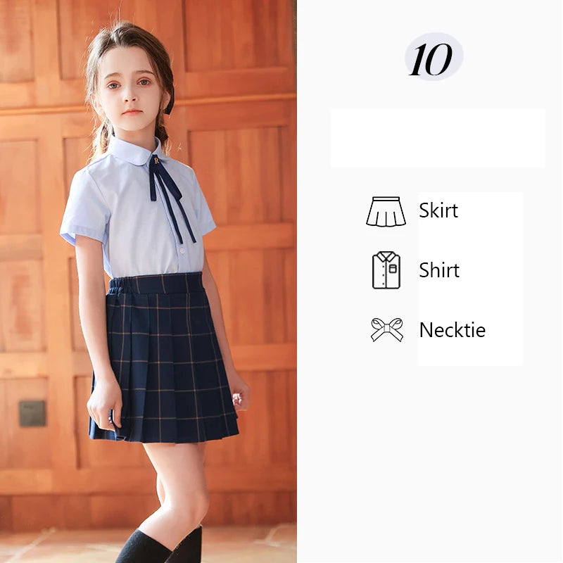 Children Summer Kindergarten School Uniforms Girls Pleated Skirts JK Suit Boys Shirt Shorts Bowtie Wedding Performance Costume