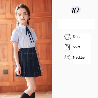 Children Summer Kindergarten School Uniforms Girls Pleated Skirts JK Suit Boys Shirt Shorts Bowtie Wedding Performance Costume