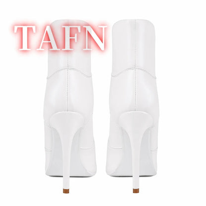 Women's Stitching Lace-Up Short Boots Pointed Toe Stiletto Breathable Casual Party Sports Boots High-heeled Plus Size Shoes 47