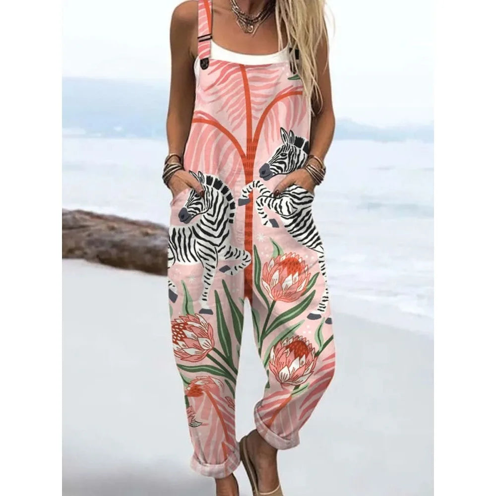 Relaxed Fit Women's Overalls with Cute Animals Patterns Fashion Jumpsuits Adjustable Design for Picnics and Country Outings