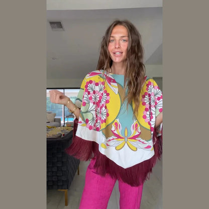 Elegant Printed Women's Shawl Fringed O-Neck Irregular Lady Cape 2026 Spring Summer Fashion Female Tassels Street Wear