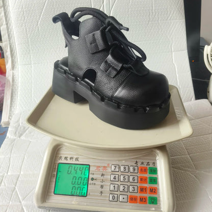 Myjyjz 7cm Cow Genuine Leather Flats Comfy Platform Wedge Fashion Flats Ankle Booties Sandals Luxury Shoes Mary Jane Pumps Women