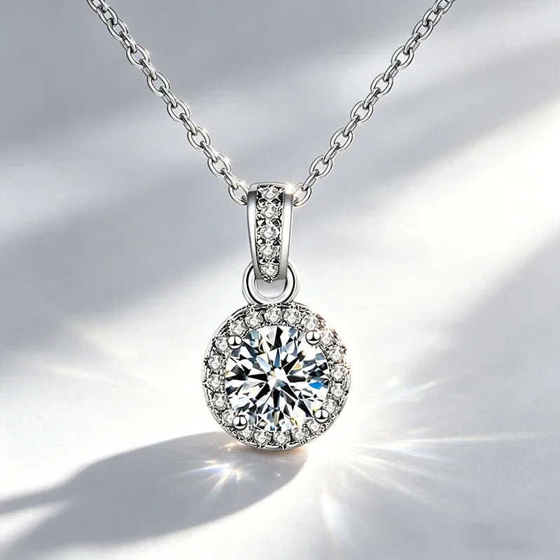 0.5ct-1.0ct VVS1 D Color Moissanite Necklace 925 Soild Sterling Sliver Chain with Certificate Fine Jewelry for Woman Jewelry